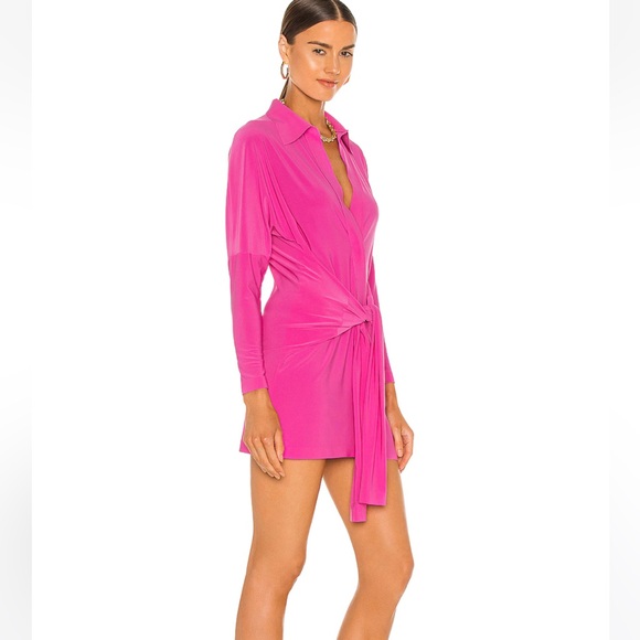 Norma Kamali x REVOLVE Mini Tie Front NK Shirt Dress in Orchid Pink - Picture 2 of 4